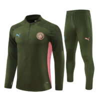24-25 Man City army green with pink and blue half zipper training tracksuit