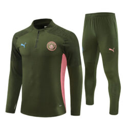 24-25 Man City army green with pink and blue half zipper training tracksuit