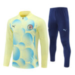 24-25 Man City light yellow with blue half zipper training tracksuit