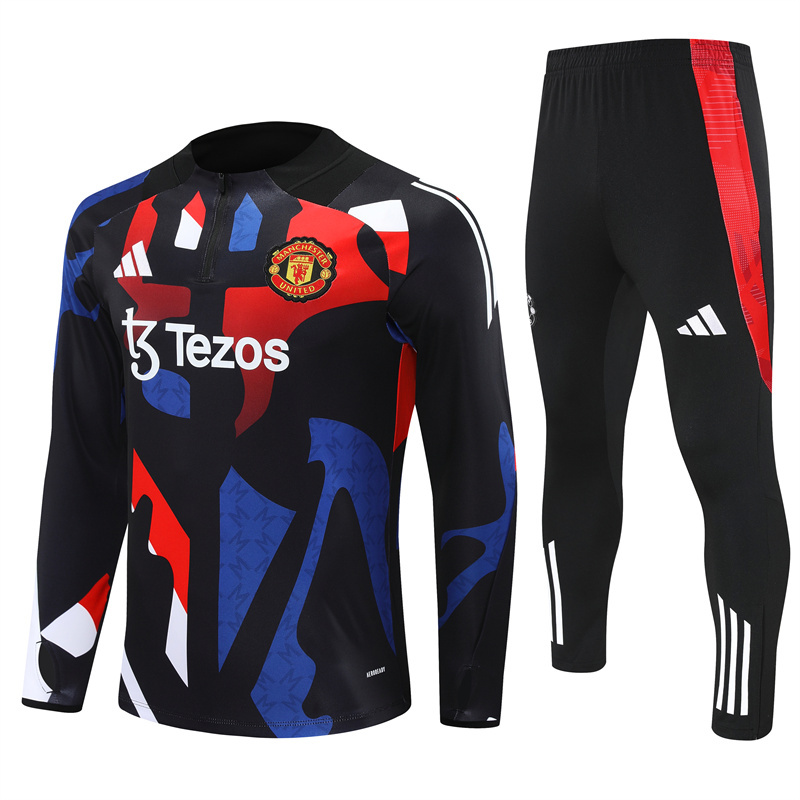 24-25 Manud camo black with red and blue half zipper sweater tracksuit