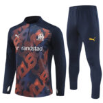 24-25 Marseille navy blue with orange half zipper training tracksuit