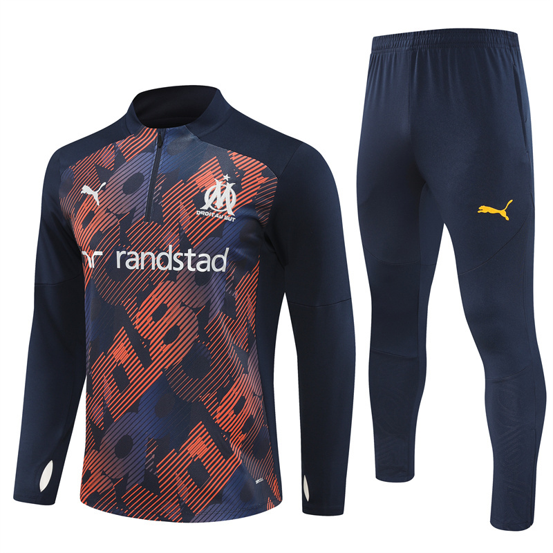 24-25 Marseille navy blue with orange half zipper training tracksuit