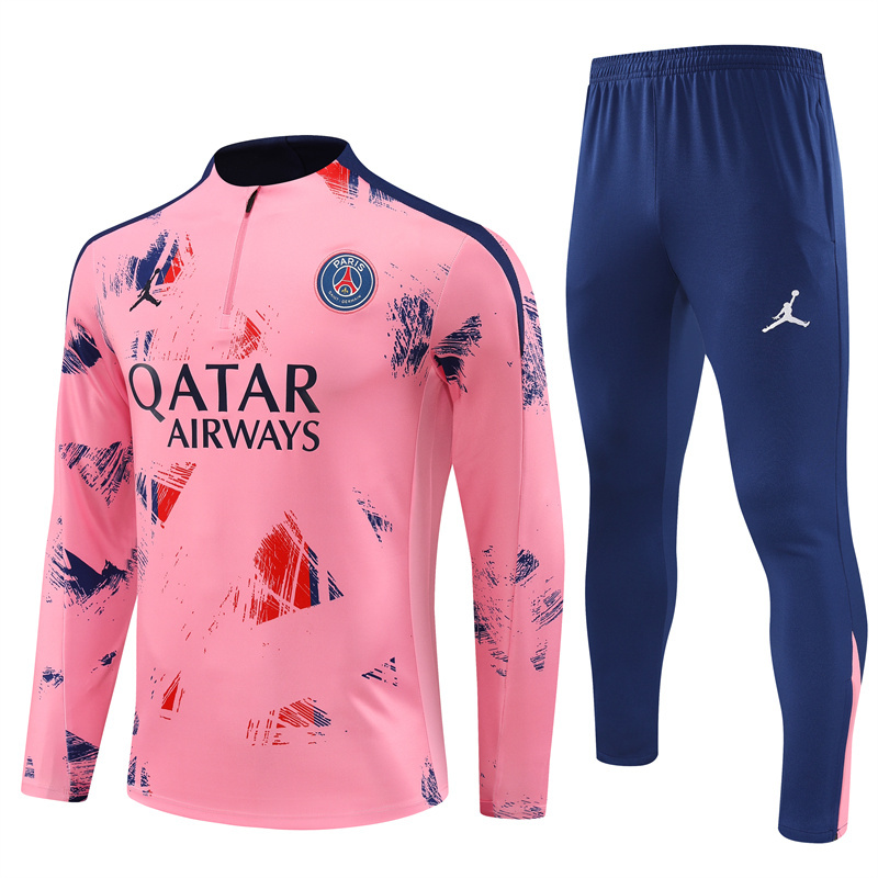24-25 PS G pink with navy blue half zipper training tracksuit