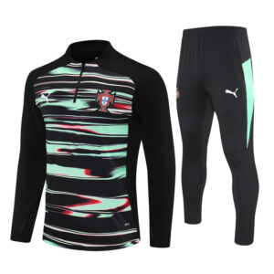 24-25 Portugal black with green half zipper sweater tracksuit