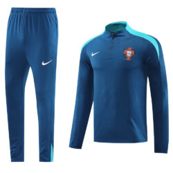 24-25 Portugal navy blue with lake blue half zipper training tracksuit