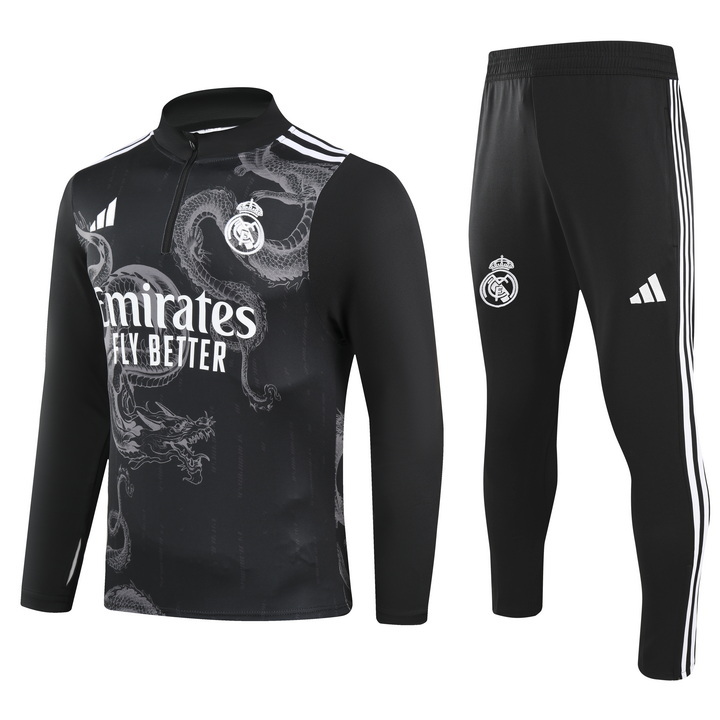 24-25 Real Madrid black with dragon half zipper training tracksuit