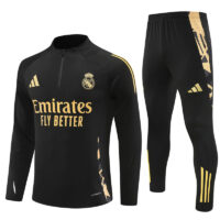 24-25 Real Madrid black with gold half zipper training tracksuit