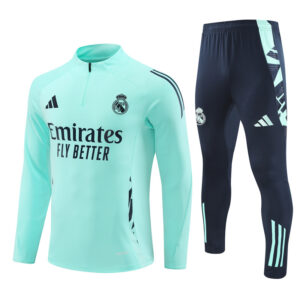24-25 Real Madrid lake blue with navy blue half zipper training tracksuit