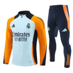24-25 Real Madrid light blue with yellow and navy blue half zipper training tracksuit