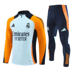 24-25 Real Madrid light blue with yellow and navy blue half zipper training tracksuit
