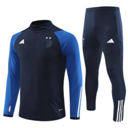 23-24 Algeria navy blue with blue stripe half zipper sweater tracksuit