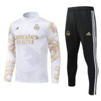 24-25 Real Madrid white with gold half zipper training tracksuit