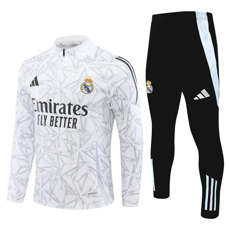 24-25 Real Madrid white with gray half zipper training tracksuit