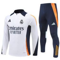 24-25 Real Madrid white with navy blue half zipper training tracksuit