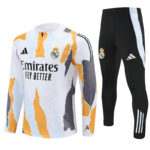 24-25 Real Madrid white with yellow and gray stripe half zipper sweater tracksuit