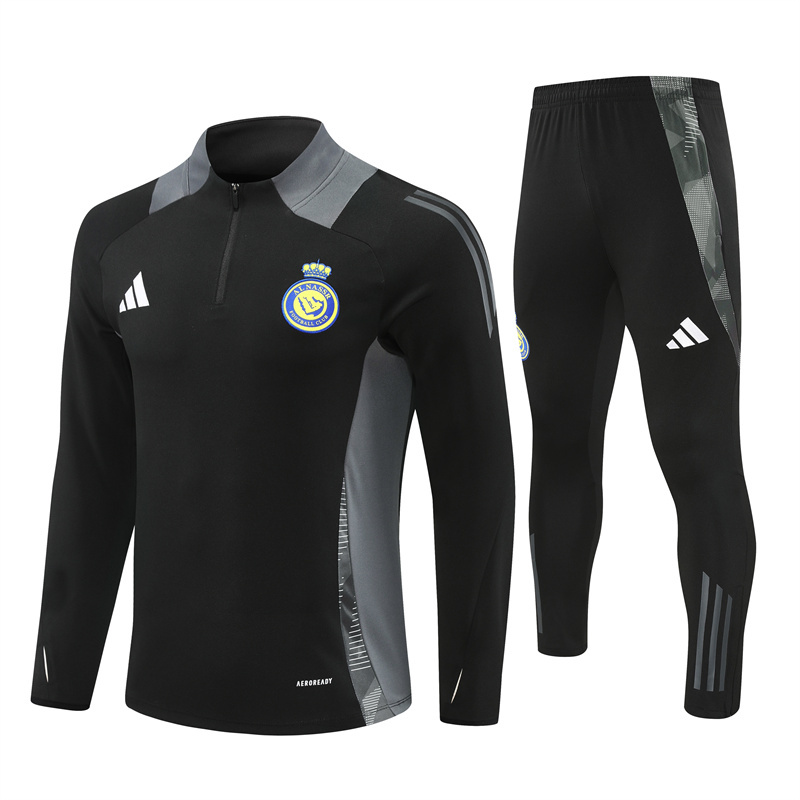 24-25 Riyadh black with gray stripe half zipper sweater tracksuit