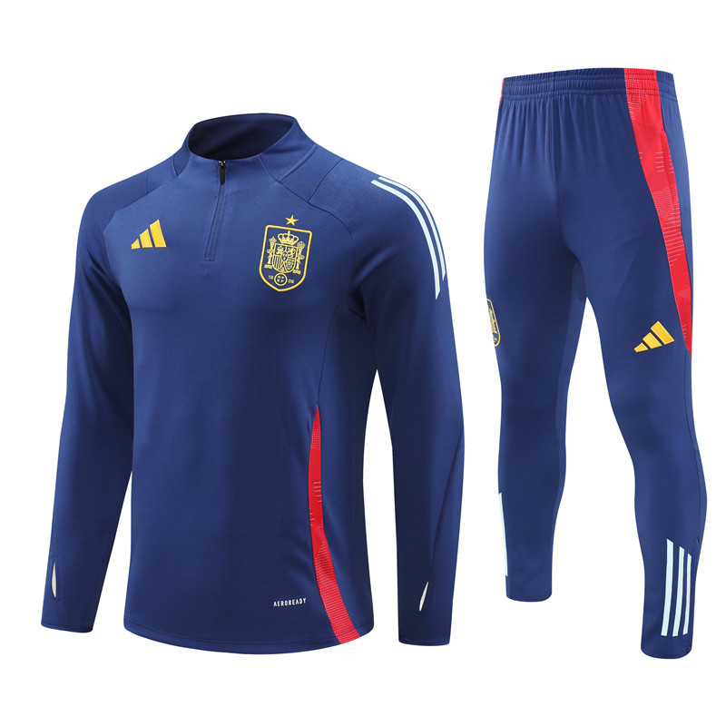 24-25 Spain navy blue with red half zipper training tracksuit