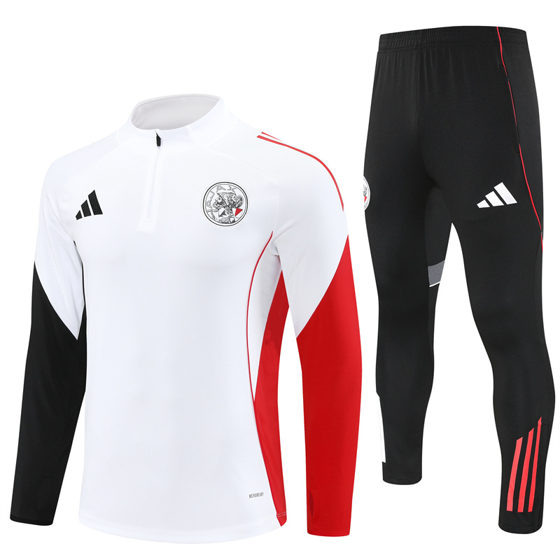 25-26 Ajax white with black and red stripe half zipper sweater tracksuit