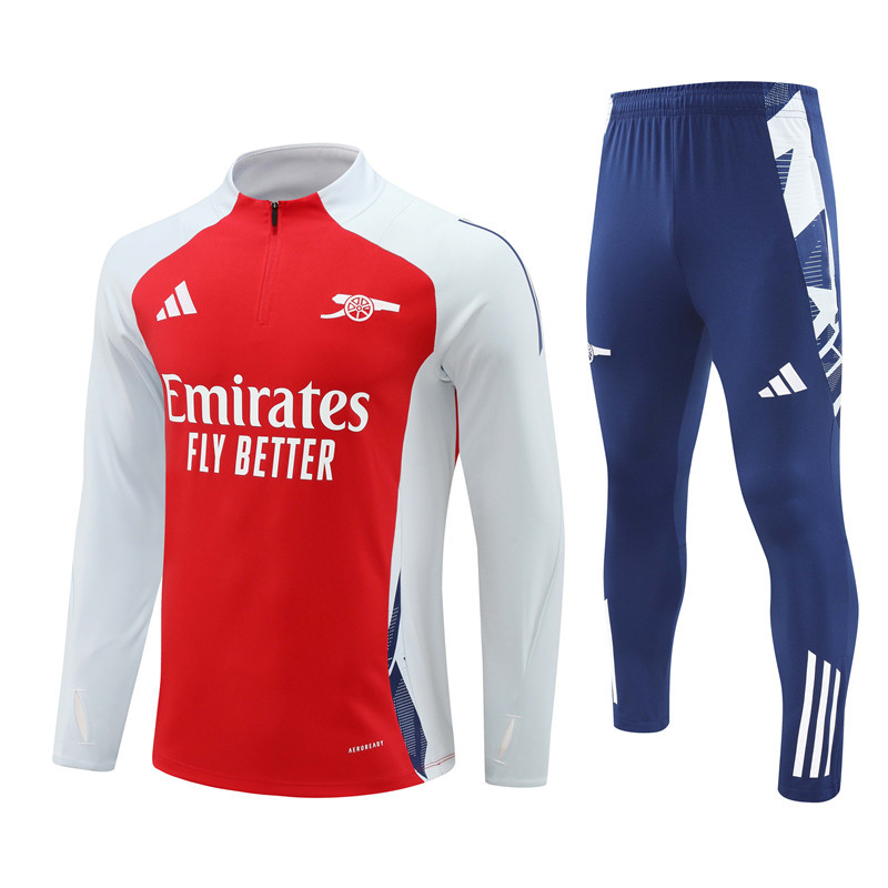 24-25 Arsenal red with white half zipper training tracksuit