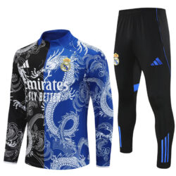 25-26 Real Madrid black and blue dragon version half zipper sweater tracksuit