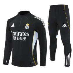 25-26 Real Madrid black with white stripe half zipper sweater tracksuit