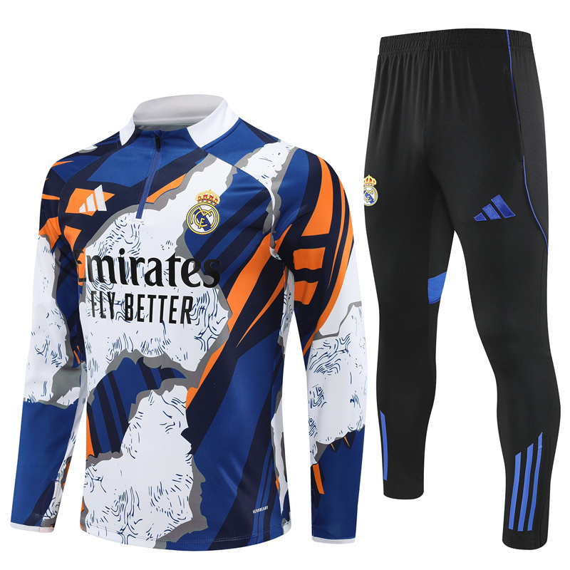 25-26 Real Madrid camo yellow, white and blue half zipper sweater tracksuit