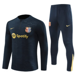 24-25 Bar navy blue with embossing half zipper training tracksuit