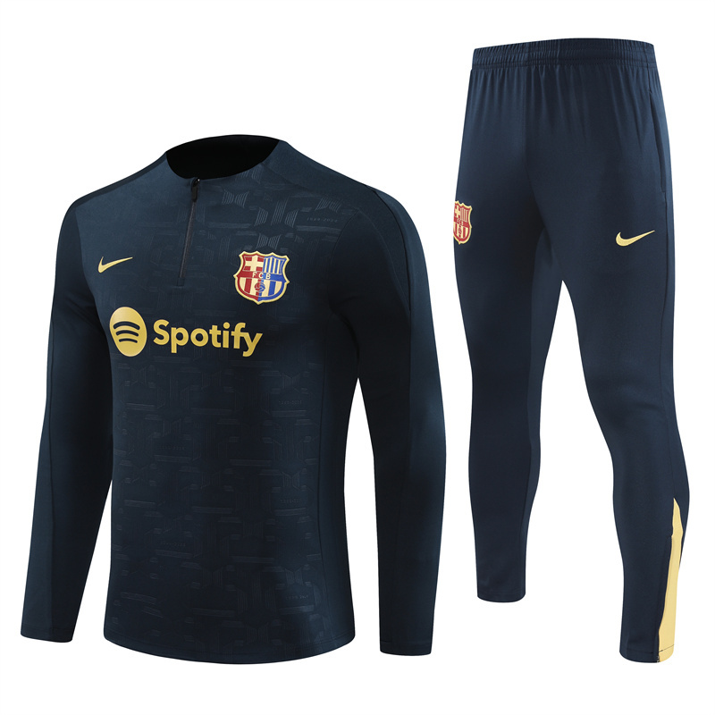 24-25 Bar navy blue with embossing half zipper training tracksuit