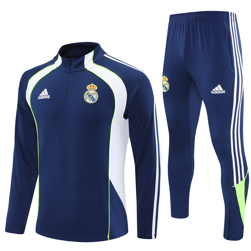 25-26 Real Madrid navy blue with white stripe half zipper sweater tracksuit