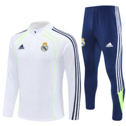25-26 Real Madrid white with green stripe half zipper sweater tracksuit