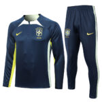 B645# 23-24 Brazil navy blue with green half zipper training tracksuit