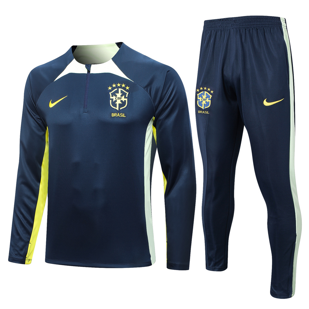 B645# 23-24 Brazil navy blue with green half zipper training tracksuit B645# 23-24 Brazil navy blue with green half zipper training tracksuit