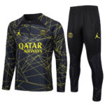 B721# 23-24 PS G Jrdan black with yellow half zipper sweater tracksuit