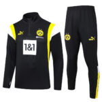 B742# 23-24 Dortmund black with yellow and white half zipper sweater tracksuit