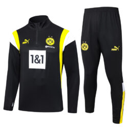 B742# 23-24 Dortmund black with yellow and white half zipper sweater tracksuit