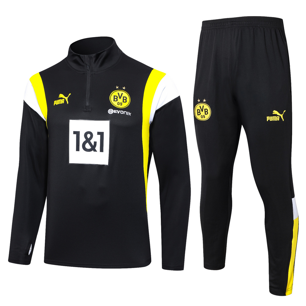 B742# 23-24 Dortmund black with yellow and white half zipper sweater tracksuit B742# 23-24 Dortmund black with yellow and white half zipper sweater tracksuit