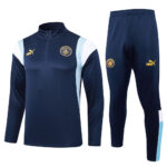 B751# 23-24 Man City navy blue with light blue and white half zipper sweater tracksuit