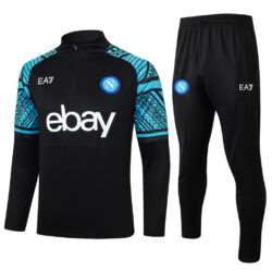 B757# 23-24 Napoli black with blue half zipper sweater tracksuit