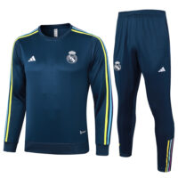 B767# 23-24 Real Madrid navy blue round collar sweater tracksuit