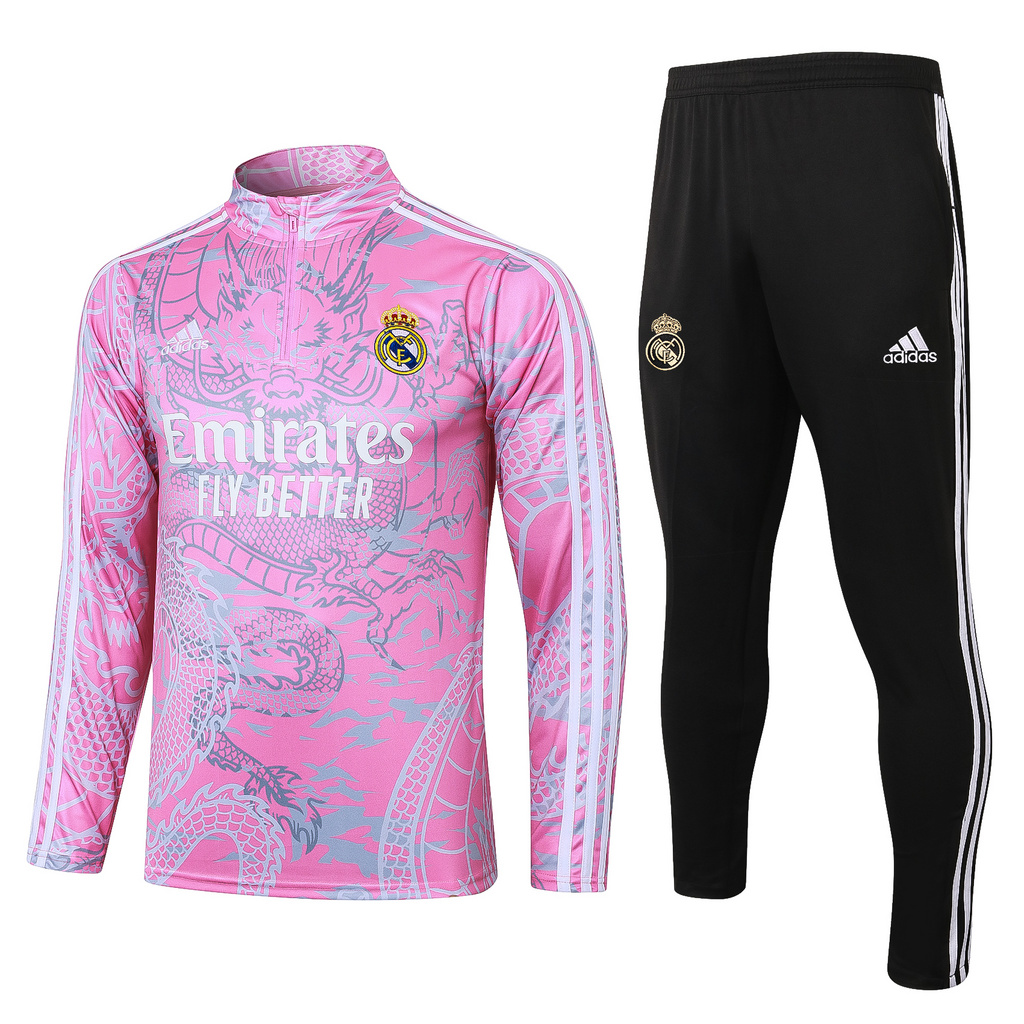B770# 23-24 Real Madrid pink with dragon half zipper training tracksuit