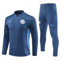 24-25 Man City navy blue with light blue stripe half zipper training tracksuit
