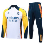 B824# 24-25 Real Madrid white with yellow and navy blue half zipper training tracksuit