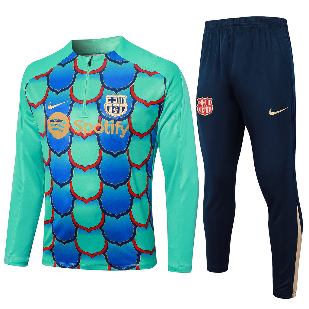 B833# 24-25 Bar green with blue inkjet printing half zipper training tracksuit