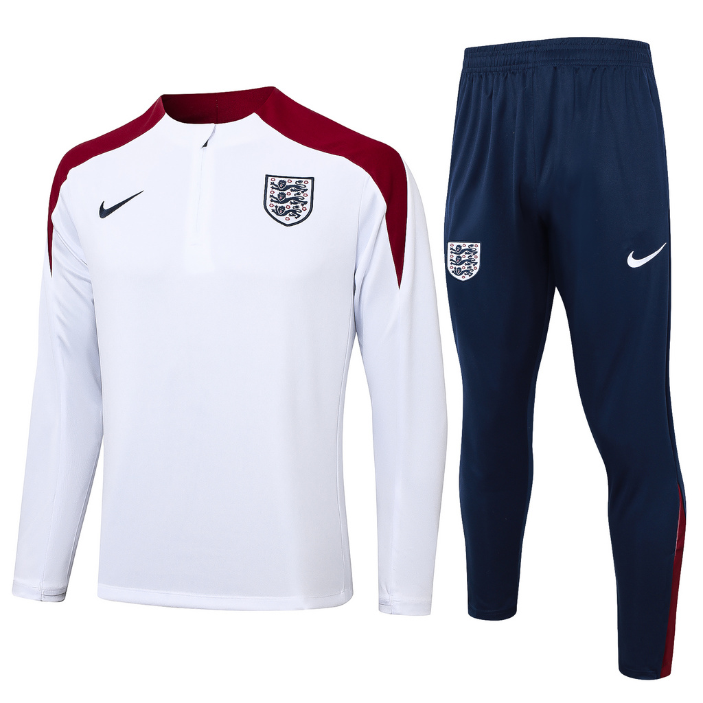 B845# 24-25 England white with red half zipper training tracksuit B845# 24-25 England white with red half zipper training tracksuit