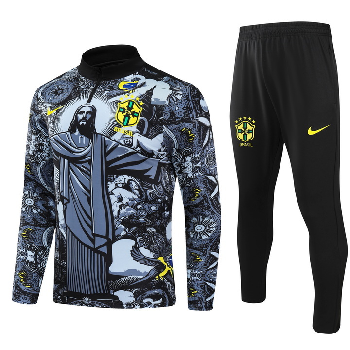 Brazil jesus special version black half zipper training tracksuit
