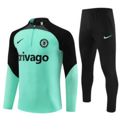 Fans version 23-24 Chelsea light green with black half zipper sweater tracksuit