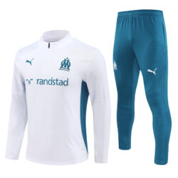 24-25 Marseille white with lake green stripe half zipper training tracksuit