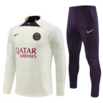 Player version 23-24 PS G beige with purple half zipper sweater tracksuit