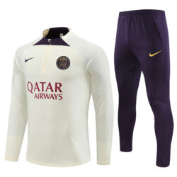 Player version 23-24 PS G beige with purple half zipper sweater tracksuit