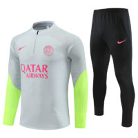 Player version 23-24 PS G light gray with green half zipper sweater tracksuit